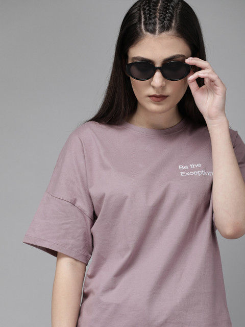 Roadster Women Mauve Solid Round Neck T-shirt
