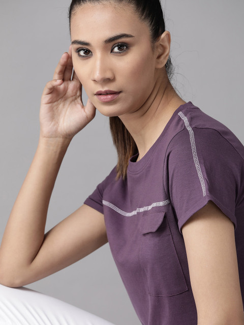 Roadster Women Purple Solid Round Neck Pure Cotton T-shirt