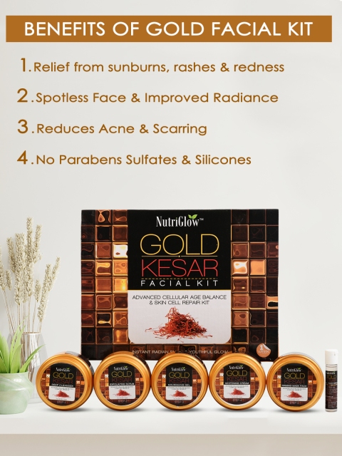 NutriGlow Set of Gold Kesar Facial Kit with 5-in-1 Portable Face Massager - Image 3