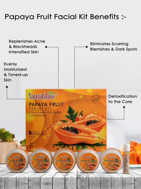 NutriGlow Papaya Fruit Facial Kit 250g+10ml with 5 in 1 Portable Face Massager - Image 2