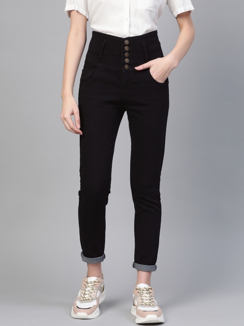 SASSAFRAS Women Black Slim Fit High-Rise Clean Look Stretchable Jeans