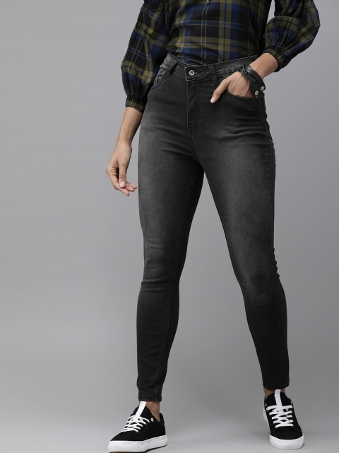 Roadster Women Black Skinny Fit High-Rise Clean Look Stretchable Cropped Jeans
