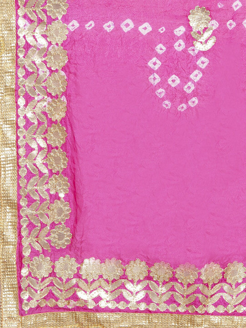 Clora Creation Pink & Red Dyed Bandhani Gotta Patti Silk Dupatta - Image 2