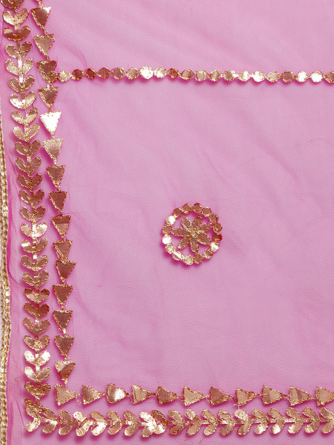 Clora Creation Pink & Gold Gotta Patti Net Dupatta - Image 4