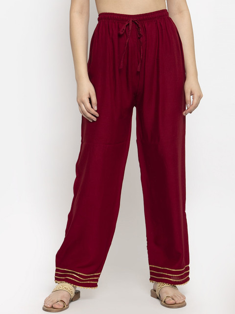 Clora Creation Women Maroon Solid Gotta Patti Straight Palazzos