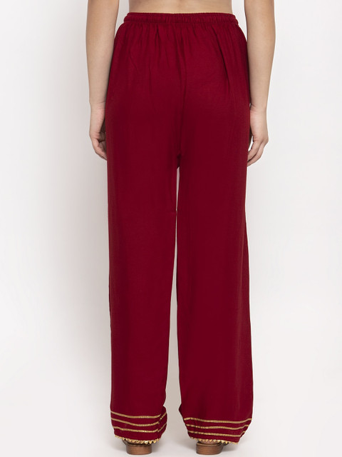 Clora Creation Women Maroon Solid Gotta Patti Straight Palazzos - Image 3