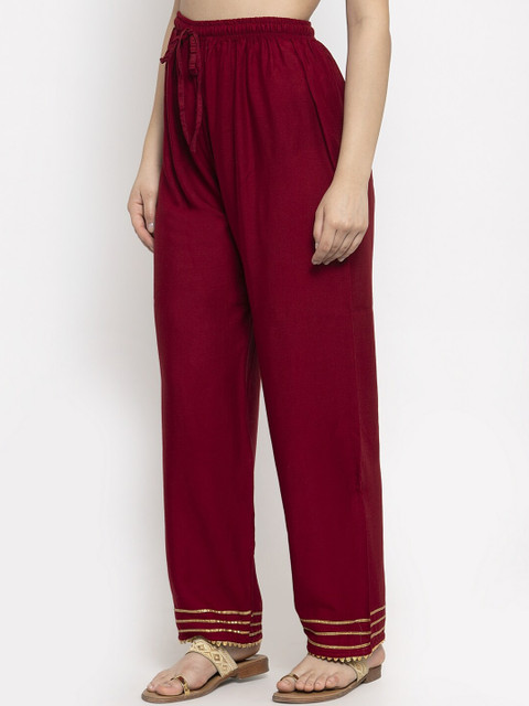 Clora Creation Women Maroon Solid Gotta Patti Straight Palazzos - Image 2