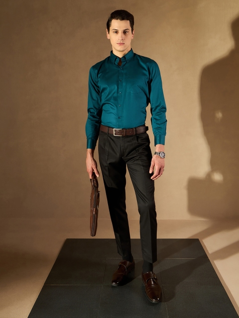 DENNISON Men Teal Green Smart Slim Fit Solid Formal Shirt - Image 6