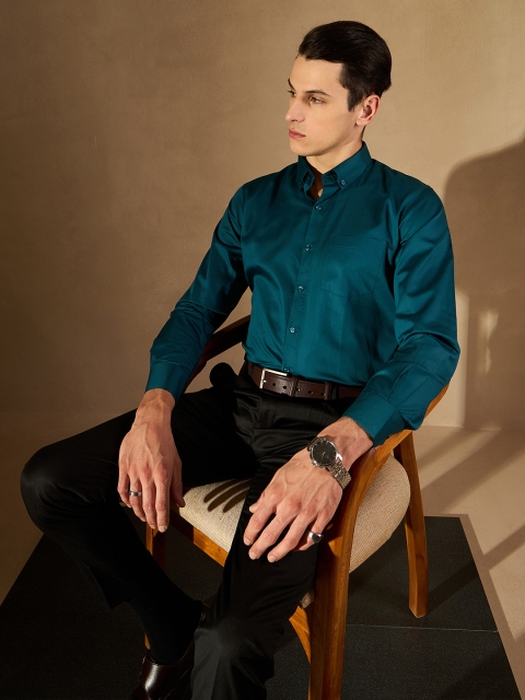DENNISON Men Teal Green Smart Slim Fit Solid Formal Shirt - Image 5