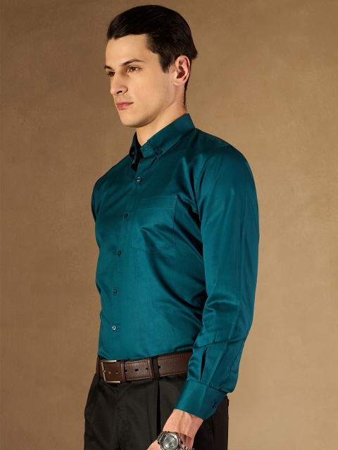 DENNISON Men Teal Green Smart Slim Fit Solid Formal Shirt - Image 3