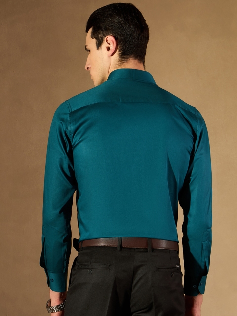 DENNISON Men Teal Green Smart Slim Fit Solid Formal Shirt - Image 4