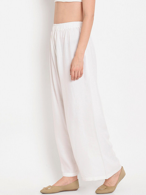 TAG 7 Women White Solid Flared Palazzos - Image 2