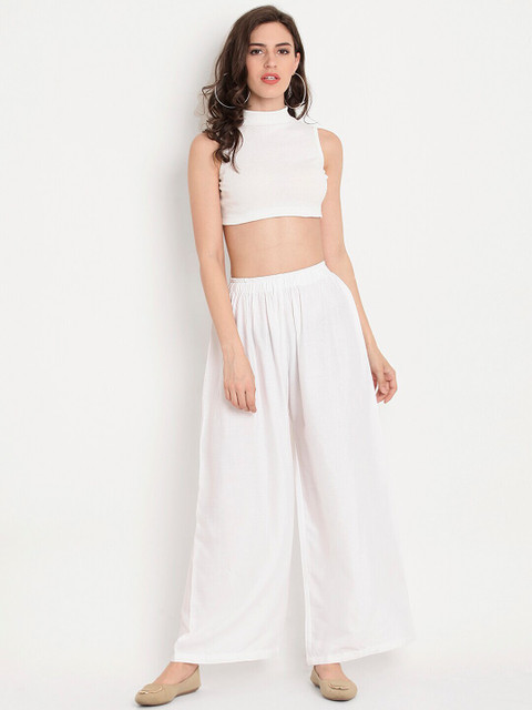 TAG 7 Women White Solid Flared Palazzos - Image 4