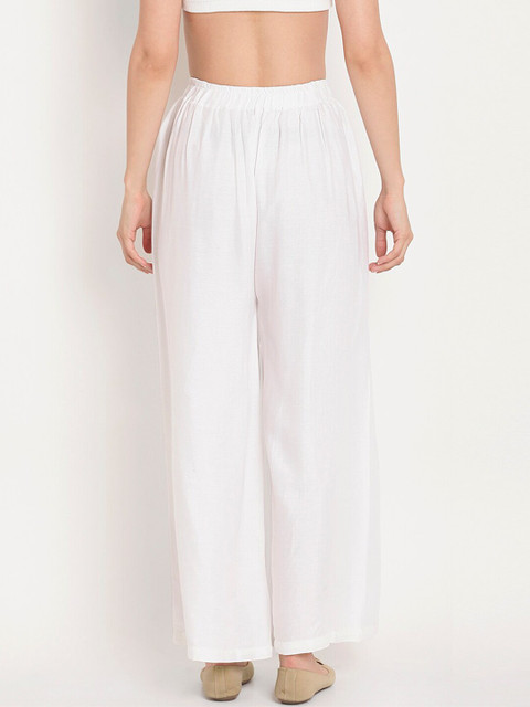 TAG 7 Women White Solid Flared Palazzos - Image 3