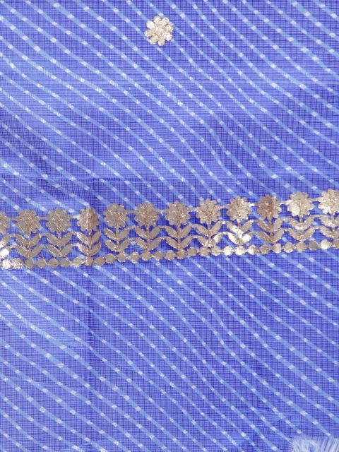 SOUNDARYA Blue & Gold-Coloured Striped Cotton Dupatta - Image 4