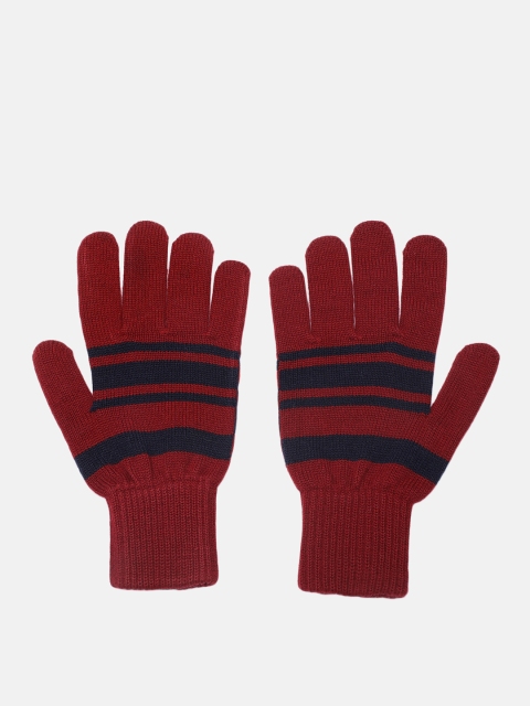 Roadster Maroon & Black Striped Acrylic Gloves - Image 2