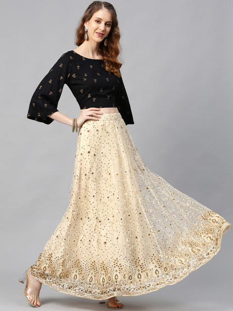 Juniper Beige & Black Ready to Wear Lehenga with Blouse - Image 4