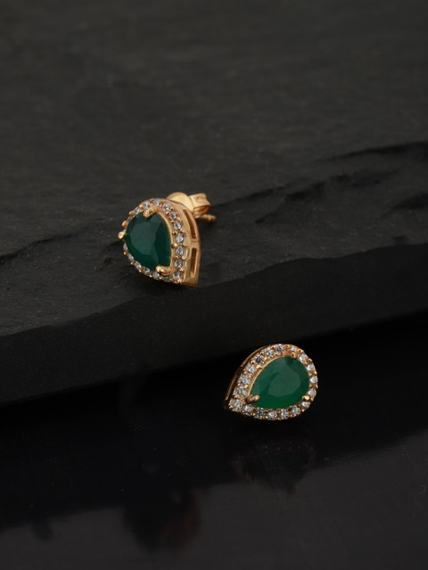 Carlton London Green Gold-Plated Teardrop Shaped Stone Studs