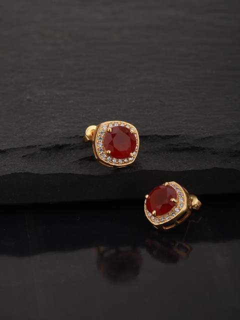 Carlton London Maroon Gold-Plated Geometric Stone-Studs