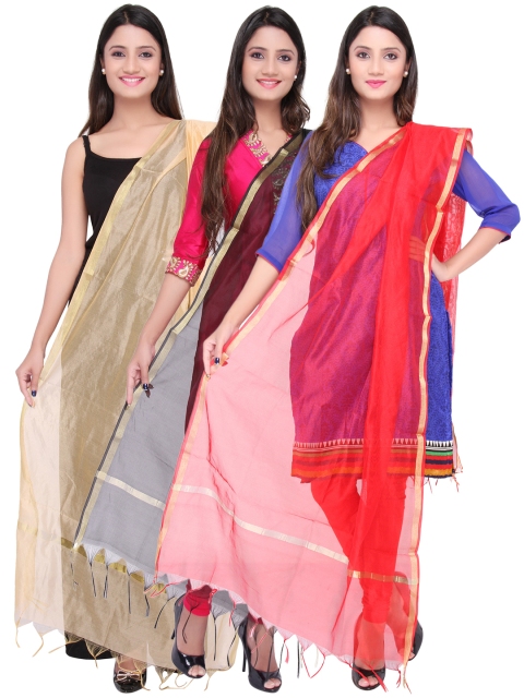 Dupatta Bazaar Pack of 3 Self-Checked Art Silk Dupattas