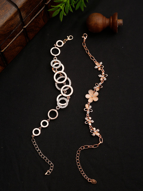 YouBella Set of 2 Rose Gold Plated Stone Studded Bracelets