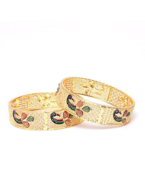 YouBella Set of 2 Blue & Red Gold-Plated Enamelled Bangles