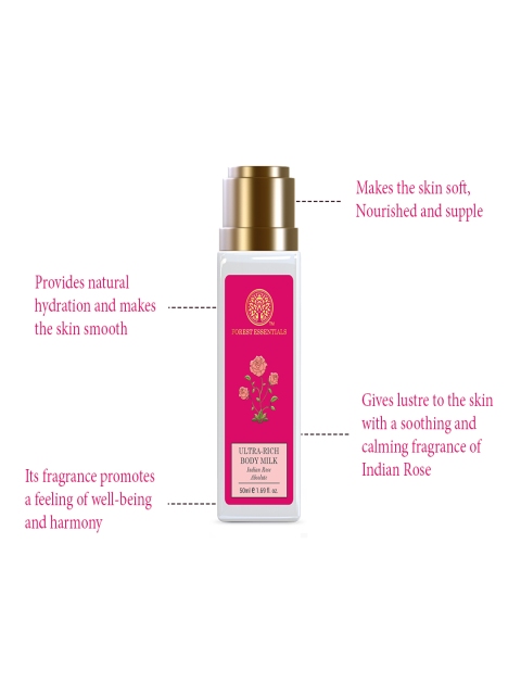Forest Essentials Ultra-Rich Body Milk Indian Rose Absolute Natural Body Lotion - 50ml - Image 4