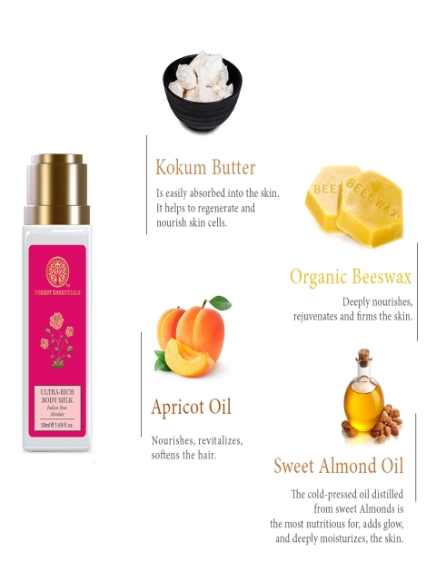 Forest Essentials Ultra-Rich Body Milk Indian Rose Absolute Natural Body Lotion - 50ml - Image 5