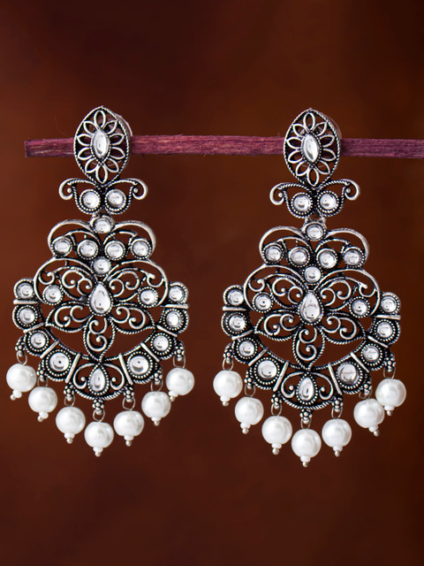 Sukkhi Rhodium-Plated Silver-Toned Oxidised Classic Chandbalis