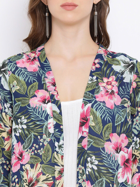 Oxolloxo Women Green Printed Open Front Shrug - Image 3