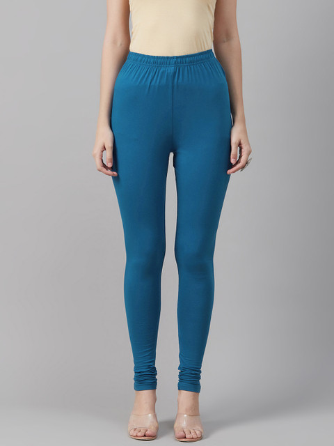 Biba Women Blue Pure Cotton Solid Churidar Length Leggings