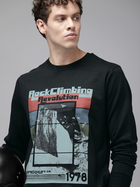 Roadster Men Black & Multicoloured Printed Sweatshirt