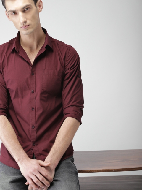 Maroon Slim Fit Casual Shirt Image