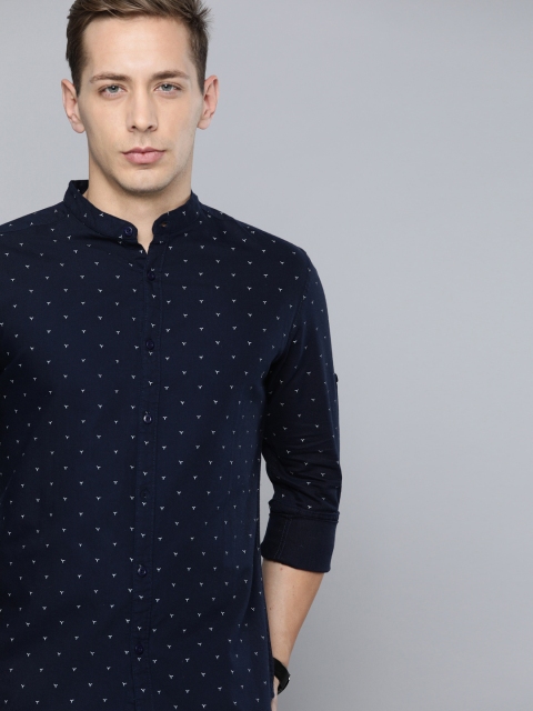 HERE&NOW Men Navy Blue & White Slim Fit Printed Casual Shirt