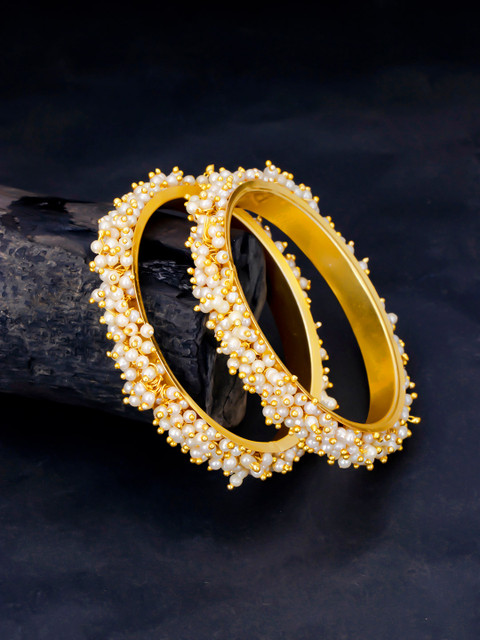 Sukkhi Set of 2 Gold-Plated & White Pearl-Studded Ravishing Bangles