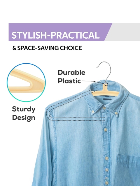 Kuber Industries Pack Of 12 Cream-Coloured Solid Plastic Hangers - Image 4
