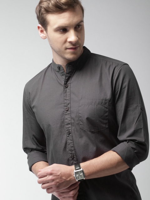 Men's Solid Casual Grey Shirt