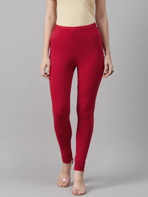 Biba Women Maroon Solid Churidar Length Leggings