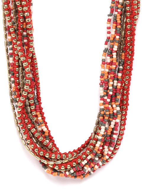 RICHEERA Red & Orange Gold-Plated Beaded Layered Necklace