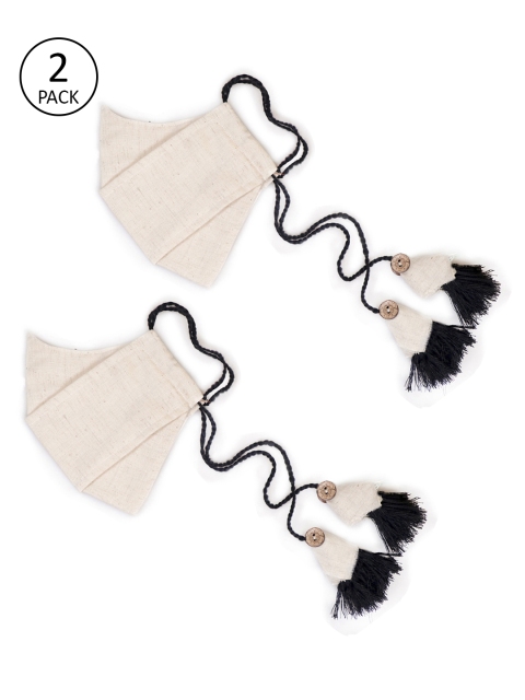 VASTRAMAY Unisex Pack of 2 Pcs Beige Reusable 3-Ply Cloth Masks