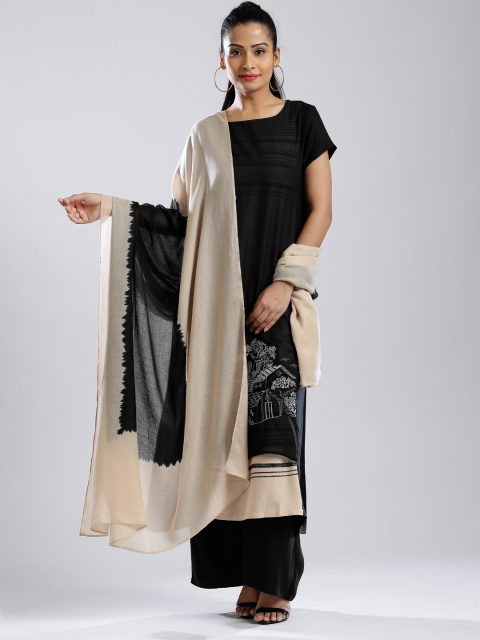 W Beige & Black Dyed Dupatta Image