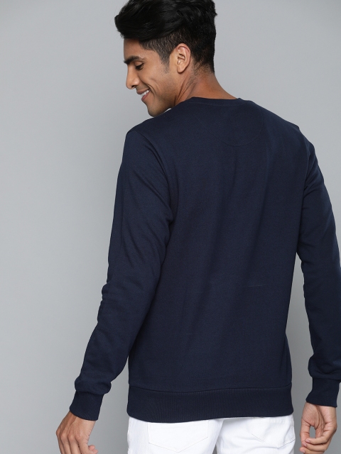 HERE&NOW Men Navy Blue Solid Sweatshirt - Image 4
