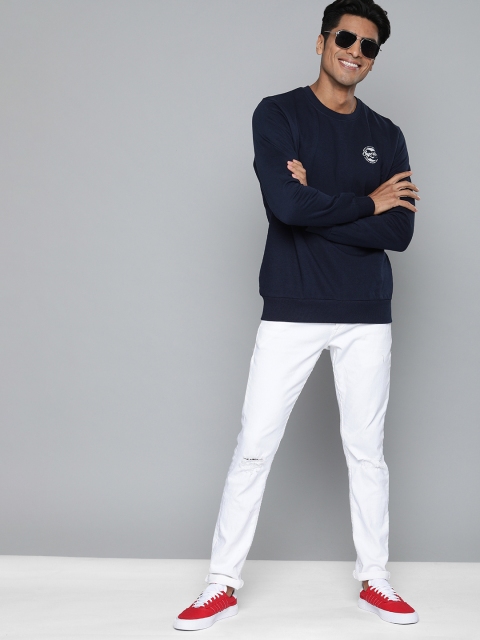 HERE&NOW Men Navy Blue Solid Sweatshirt - Image 5