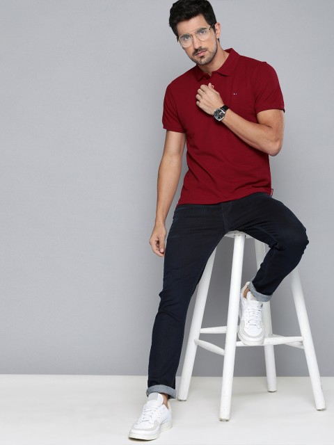 Harvard Men Maroon Solid Polo Collar T-shirt