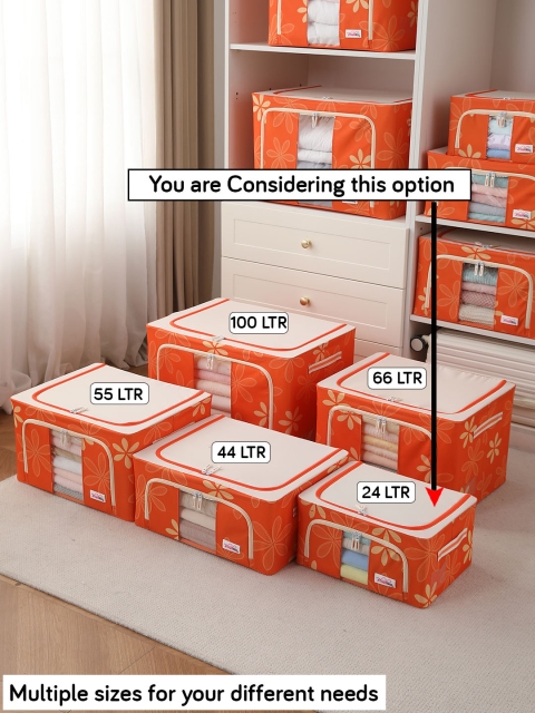 BlushBees Orange & White Floral Print Storage Box For Clothes - Image 4