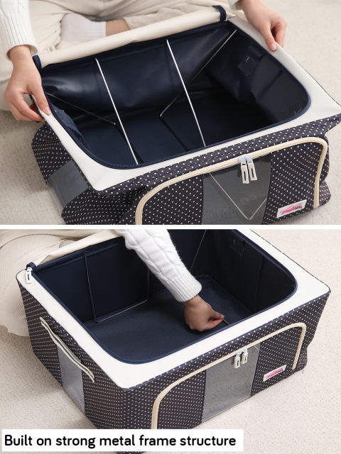 BlushBees Navy Blue & White Polka Dots Printed Multi-Utility Clothes Storage Box - Image 4