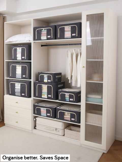 BlushBees Navy Blue & White Polka Dots Printed Multi-Utility Clothes Storage Box - Image 3