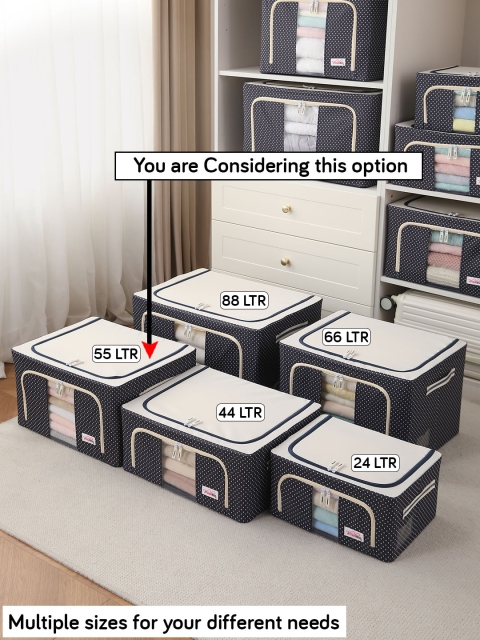 BlushBees Navy Blue & White Polka Dots Printed Multi-Utility Clothes Storage Box - Image 6