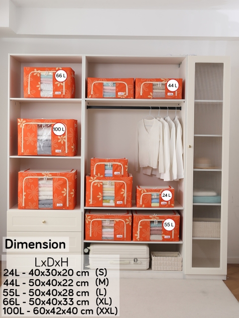 BlushBees Set Of 2 Orange & White Floral Printed Multi-Utility Clothes Storage Boxes - Image 6
