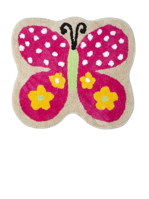 Saral Home Pink & Beige Butterfly Shape Soft Microfiber Anti Slip Floor Mat - Image 2